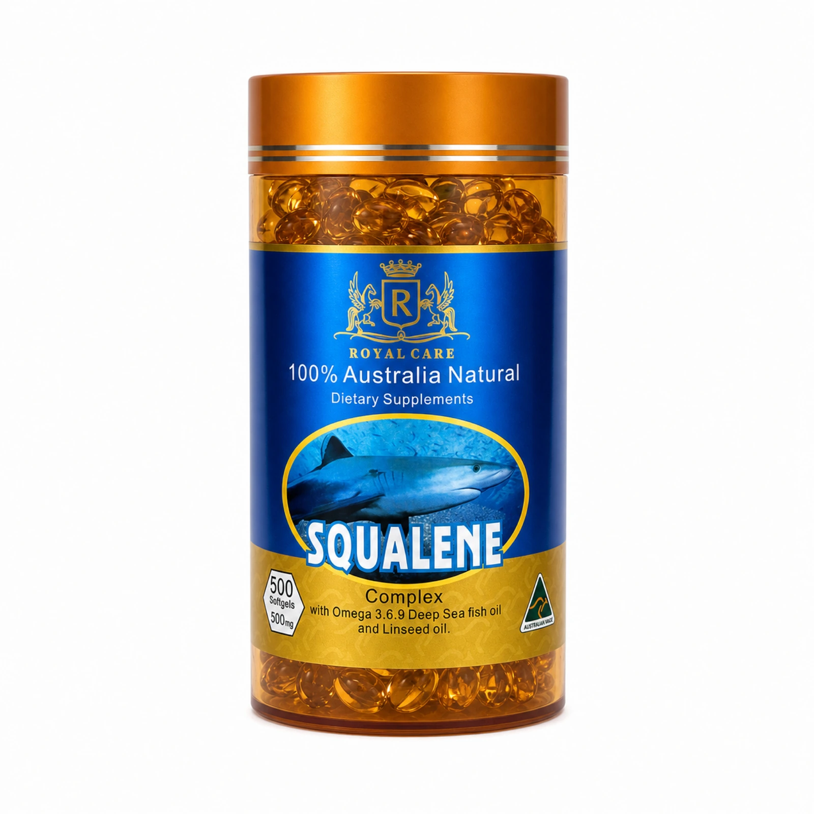 Royal Care Squalene 500mg 500 Softgels, front view